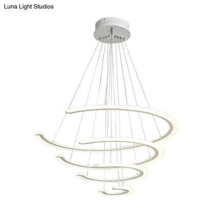 Modern white acrylic LED ring chandelier with spiral rings pendant light by Decorbites on Tampa Home & Garden Store