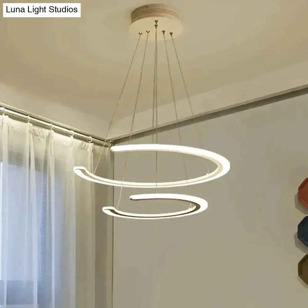 Modern white acrylic LED ring chandelier pendant light with 2 rings Luna Light Studios on Tampa Home & Garden Store
