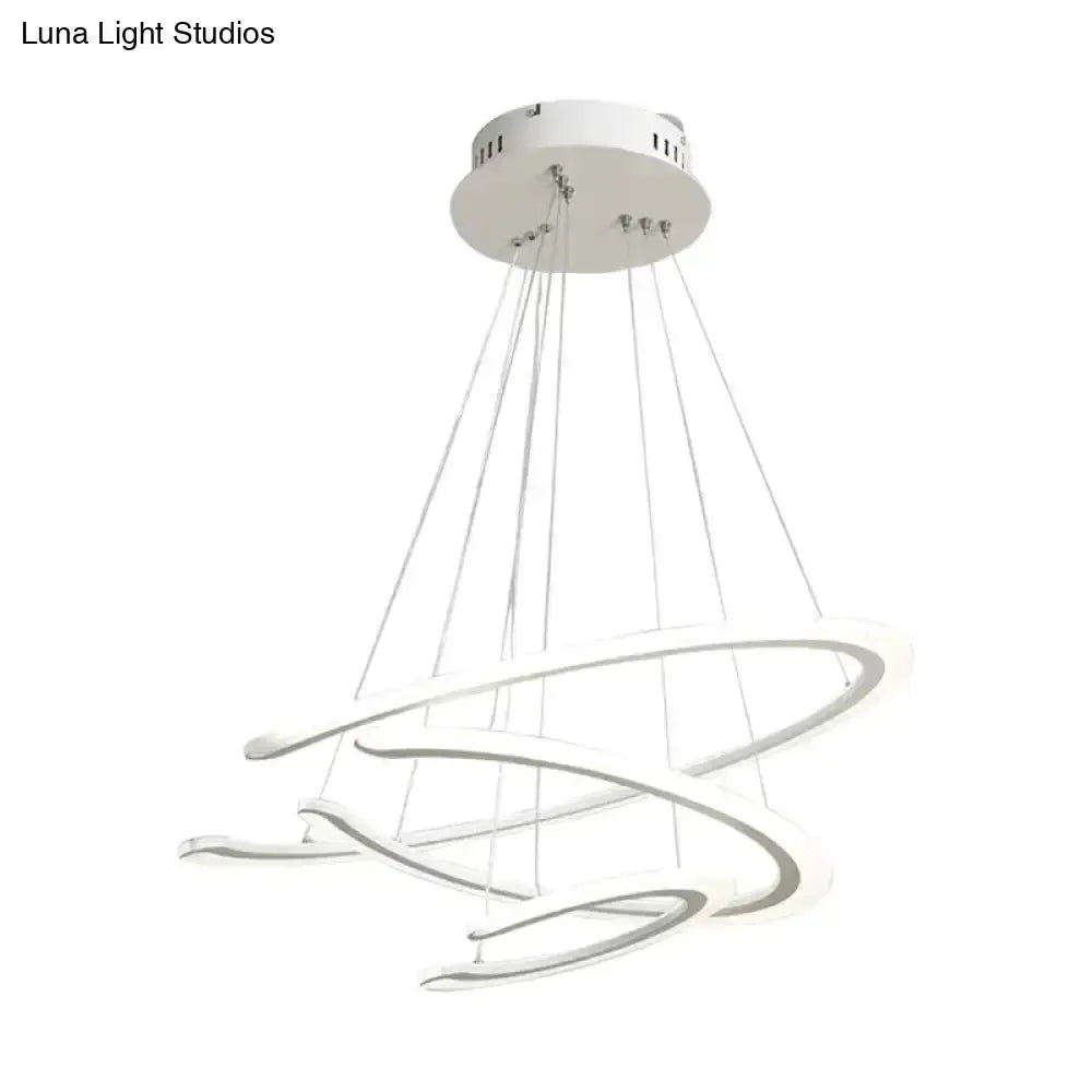 Modern white acrylic LED ring chandelier for dining room by Decorbites with spiral rings on Tampa Home & Garden Store