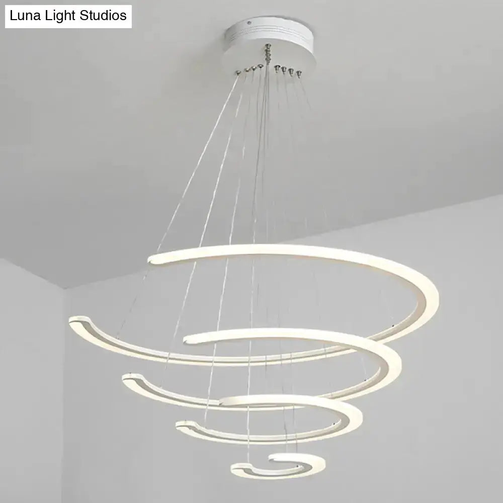Modern white acrylic LED ring chandelier pendant light by Decorbites with spiral rings on Tampa Home & Garden Store