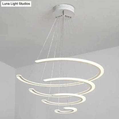 Modern white acrylic LED ring chandelier pendant light by Decorbites with spiral rings on Tampa Home & Garden Store