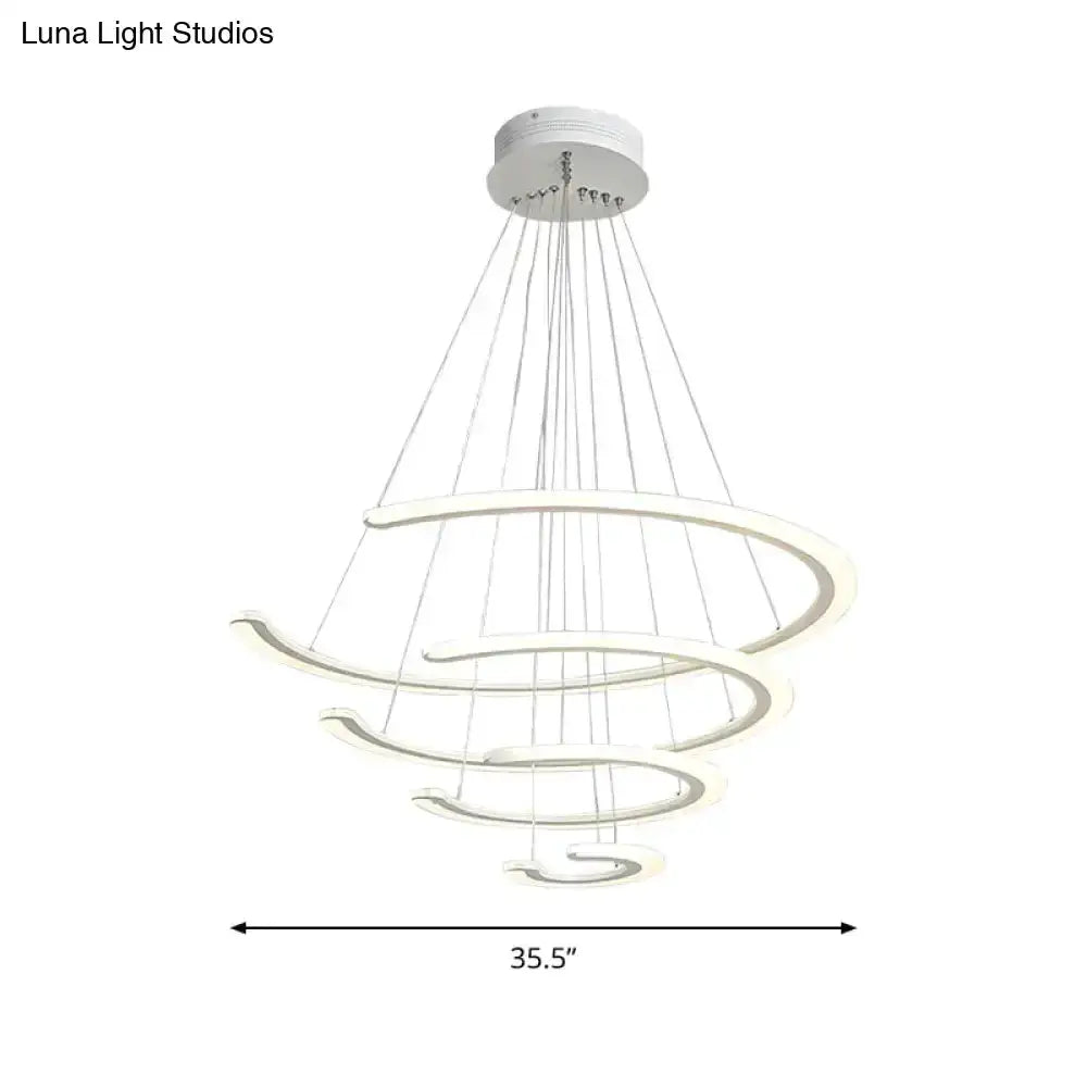 Decorbites modern white acrylic LED ring chandelier with spiral dining room pendant light on Tampa Home & Garden Store