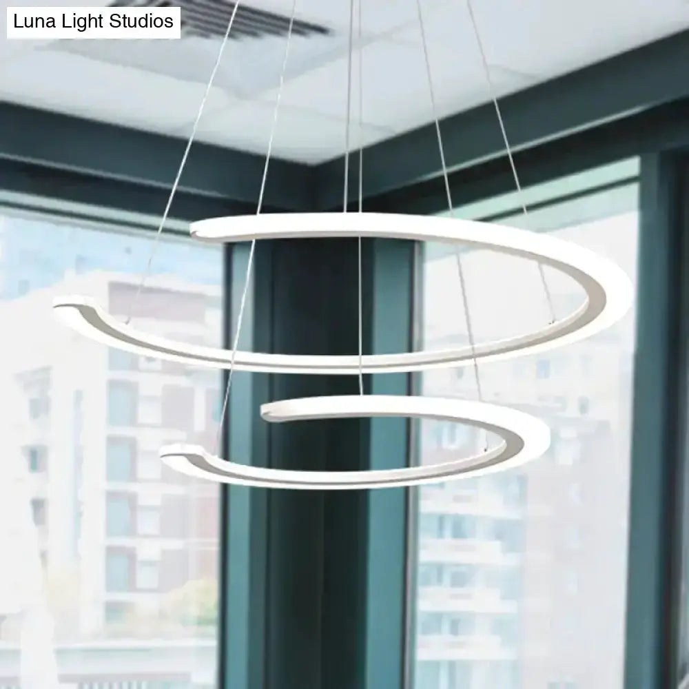 Modern white acrylic LED ring chandelier by Decorbites; twin circular pendant rings on Tampa Home & Garden Store