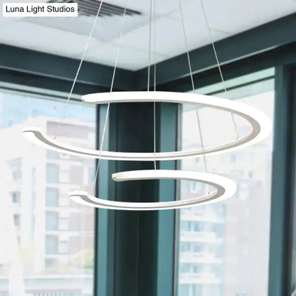 Modern white acrylic LED ring chandelier by Decorbites; twin circular pendant rings on Tampa Home & Garden Store