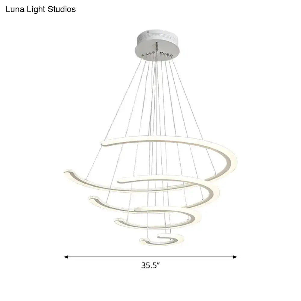 Modern white acrylic LED ring chandelier pendant light by Decorbites, spiral 35.5 in on Tampa Home & Garden Store