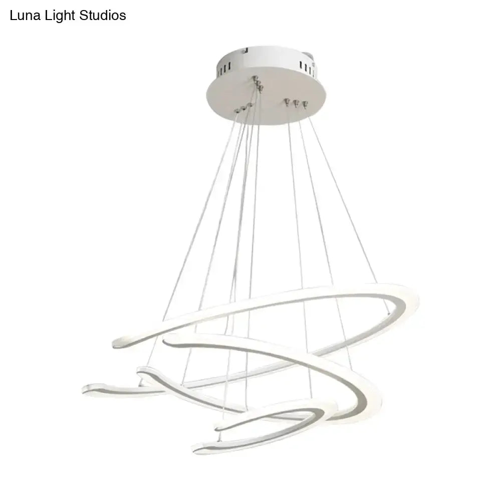 Modern white acrylic LED ring chandelier pendant light by Decorbites with spiral rings on Tampa Home & Garden Store