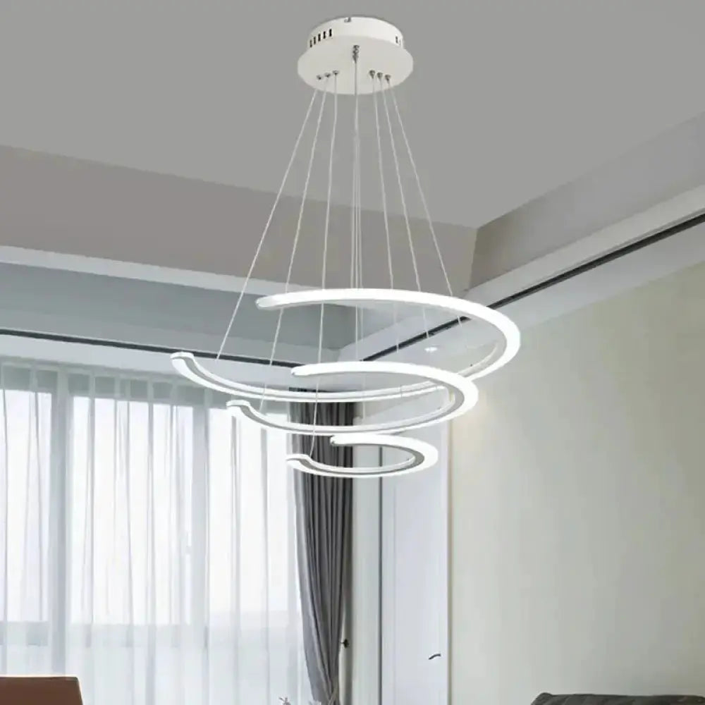 Modern white acrylic LED ring chandelier pendant light with spiral rings Decorbites on Tampa Home & Garden Store