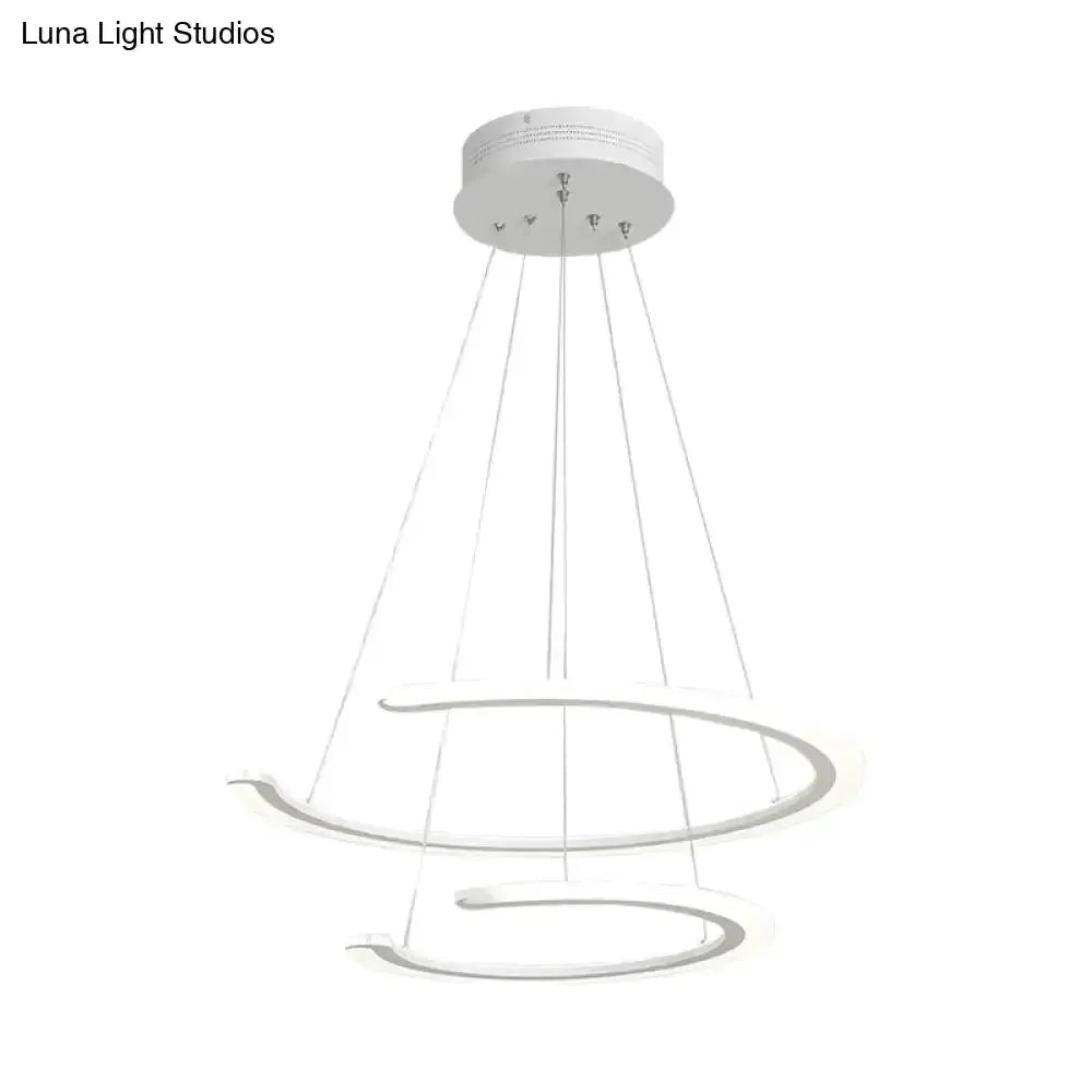 Modern white acrylic LED ring chandelier with three spiral rings for dining pendant light on Tampa Home & Garden Store
