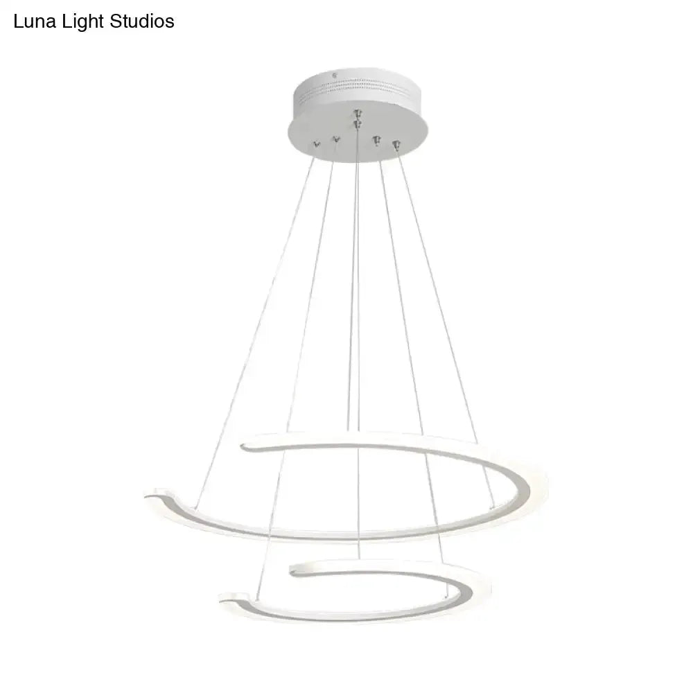 Modern white acrylic LED ring chandelier pendant light with spiral rings Decorbites on Tampa Home & Garden Store