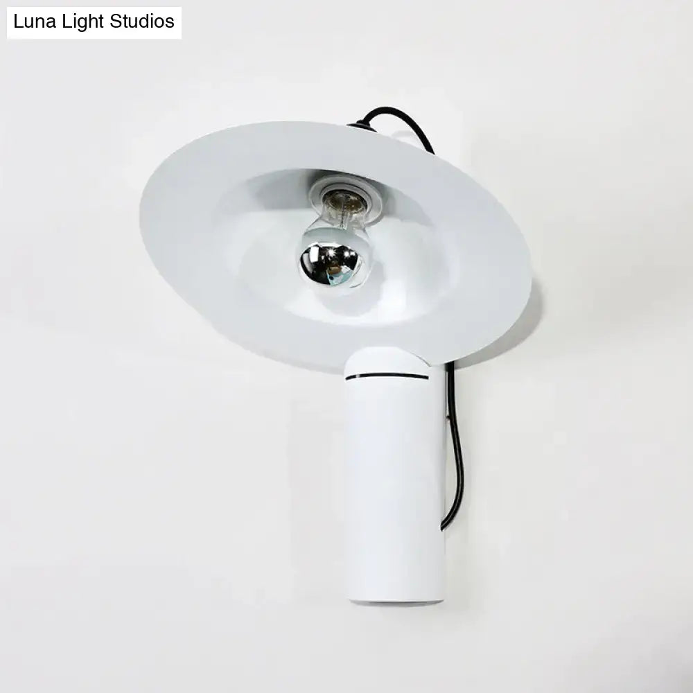 White modern wall sconce with circular disc shade and exposed bulb by Decorbites on Tampa Home & Garden Store