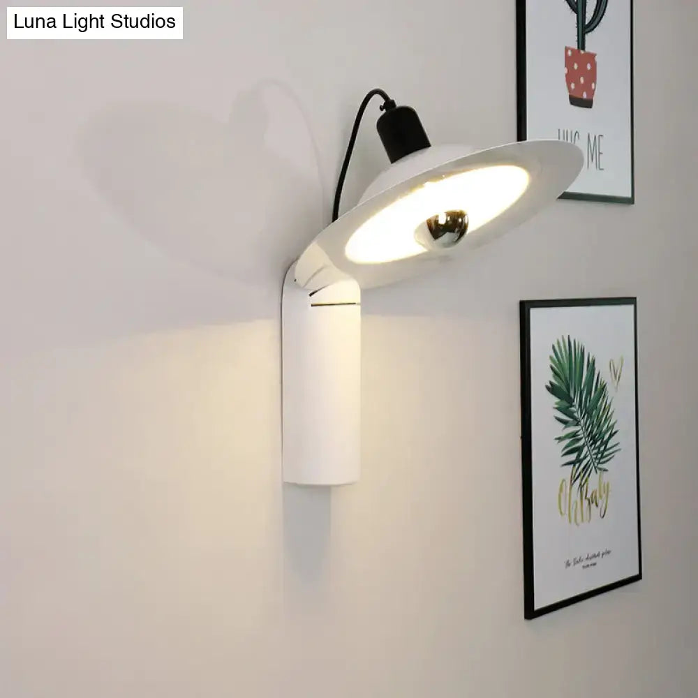 White Modern Wall Sconce by Decorbites, white circular dish shade with exposed bulb on wall on Tampa Home & Garden Store