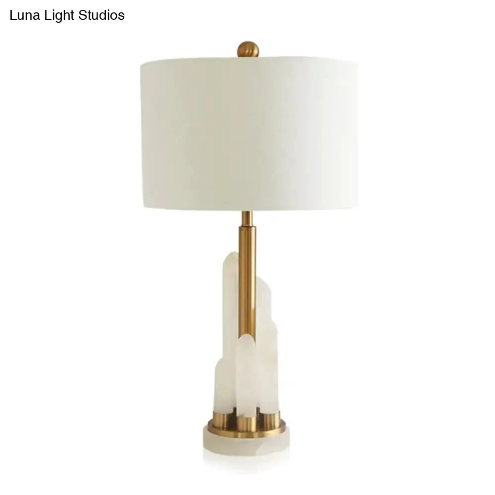 Modern white alabaster drum table lamp with brass stem and base, Decorbites bedside lighting on Tampa Home & Garden Store