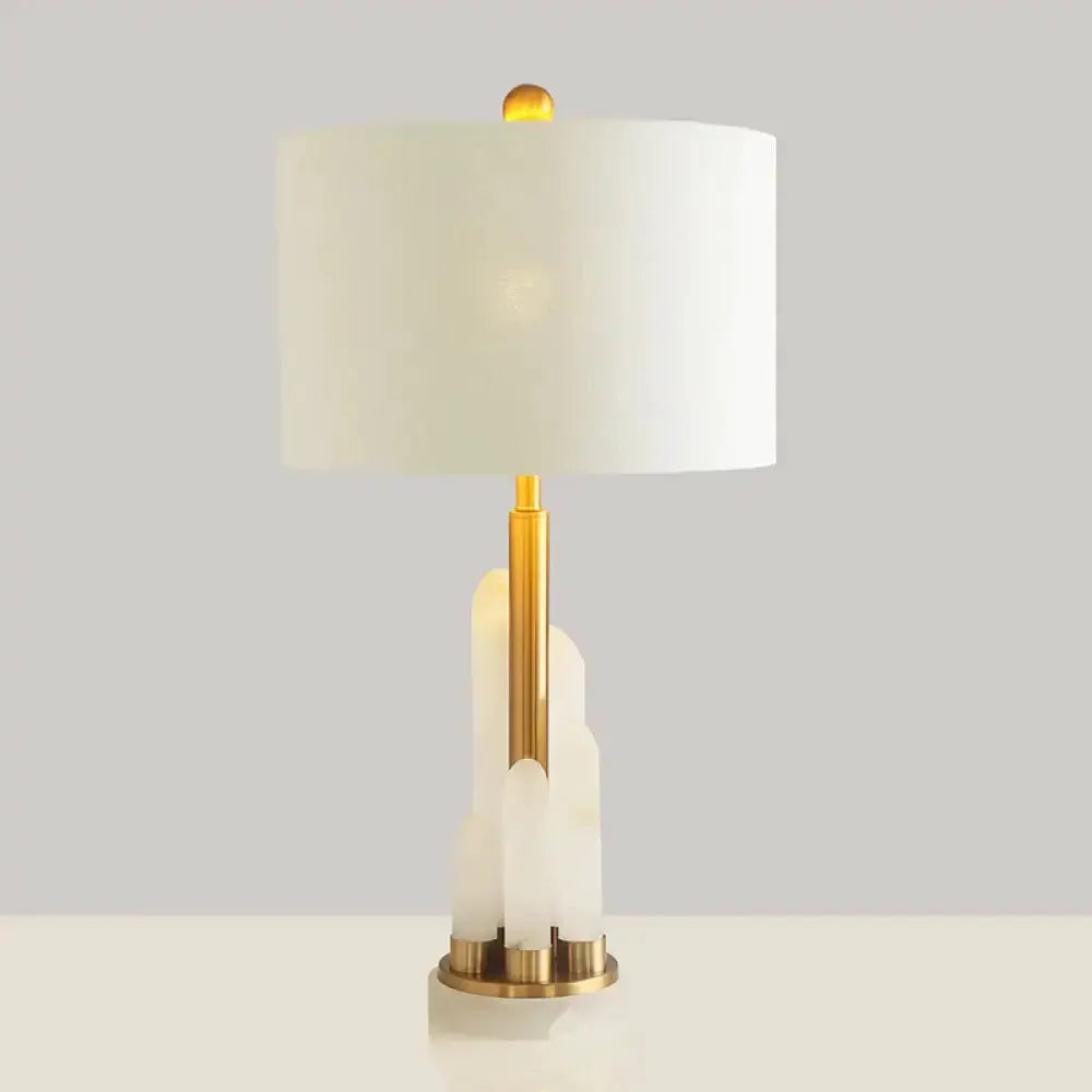Modern white alabaster drum table lamp with brass stem and base, Decorbites bedroom lighting on Tampa Home & Garden Store