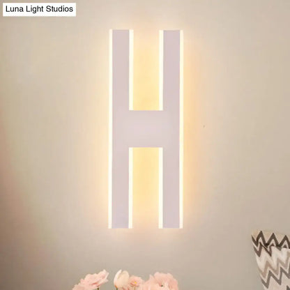 White alphabet LED Sconce in H shape by Decorbites with warm backlit glow wall decor on Tampa Home & Garden Store