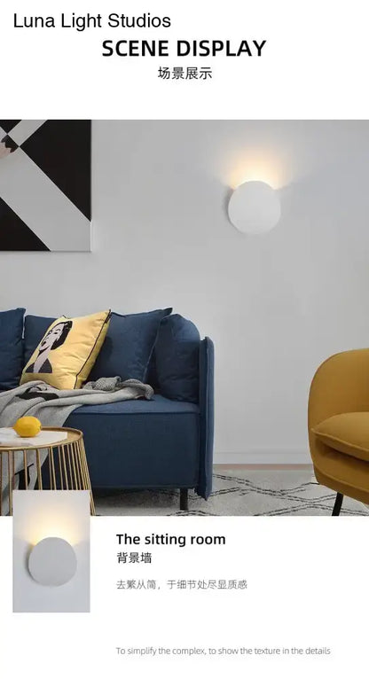 LED Wall Sconce by Decorbites, white wall light with warm glow above sofa in modern living room on Tampa Home & Garden Store