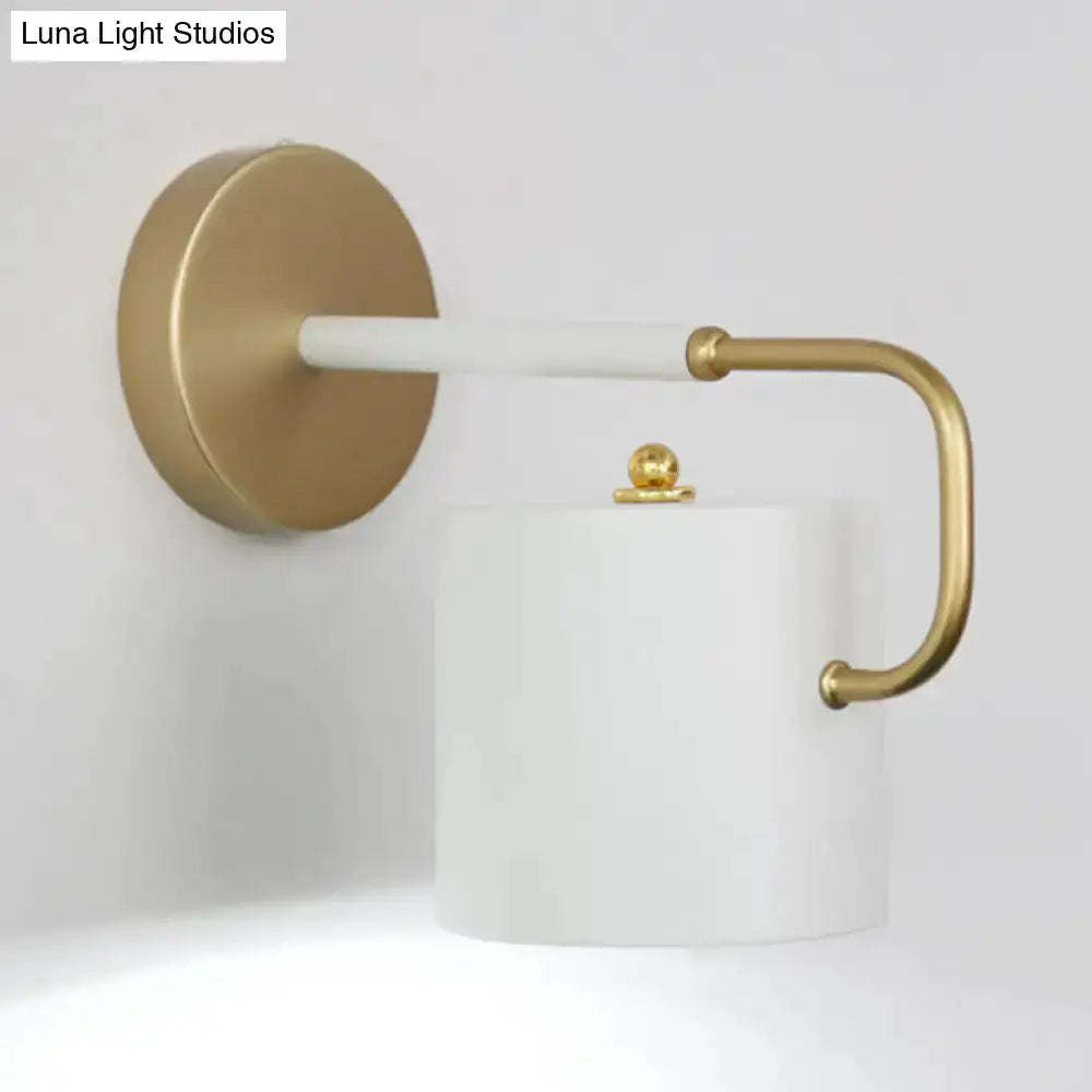 Modern white and gold cylinder wall lamp sconce Decorbites brass backplate arm white shade on Tampa Home & Garden Store
