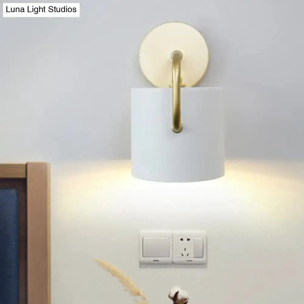 Modern white and gold cylinder wall lamp sconce with gold backplate by Decorbites on Tampa Home & Garden Store