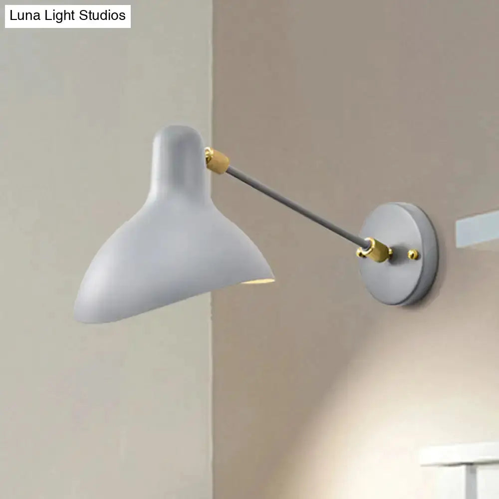 Modern white and gold wall-mounted lamp with adjustable gray arm and round wall plate on Tampa Home & Garden Store