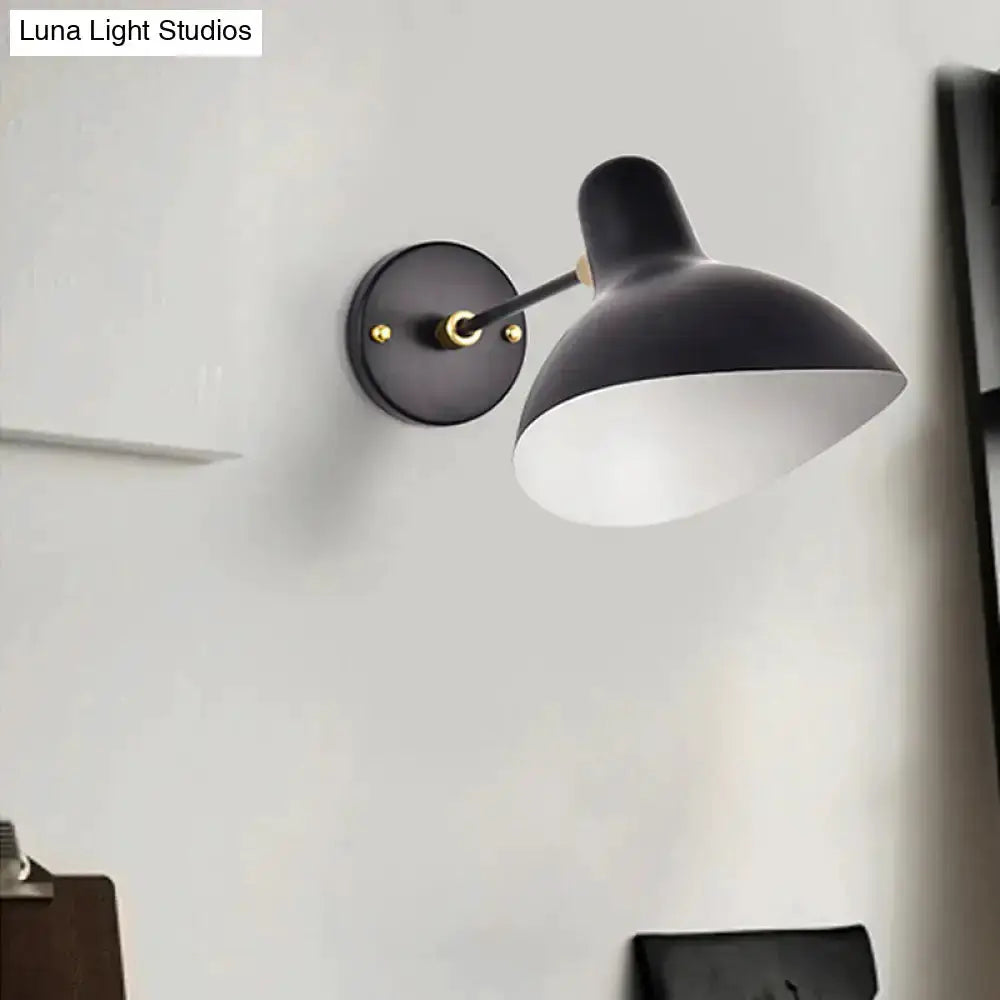 Wall-mounted lamp with adjustable arm, black shade, white interior, gold accents Decorbites on Tampa Home & Garden Store