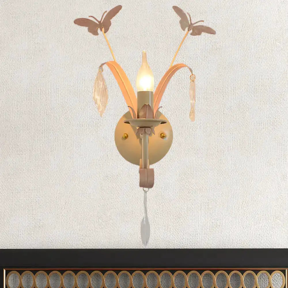 White and Peach Butterfly Crystal Wall Lamp