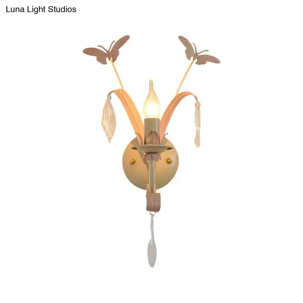 White and Peach Butterfly Crystal Wall Lamp