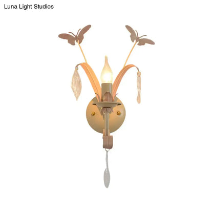 White and Peach Butterfly Crystal Wall Lamp
