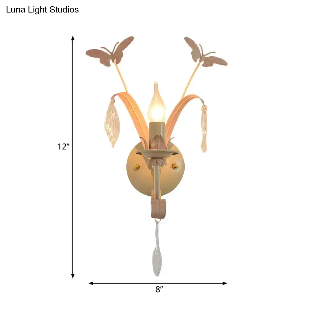 White and Peach Butterfly Crystal Wall Lamp