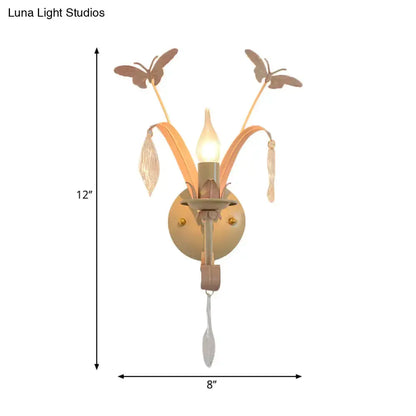 White and Peach Butterfly Crystal Wall Lamp