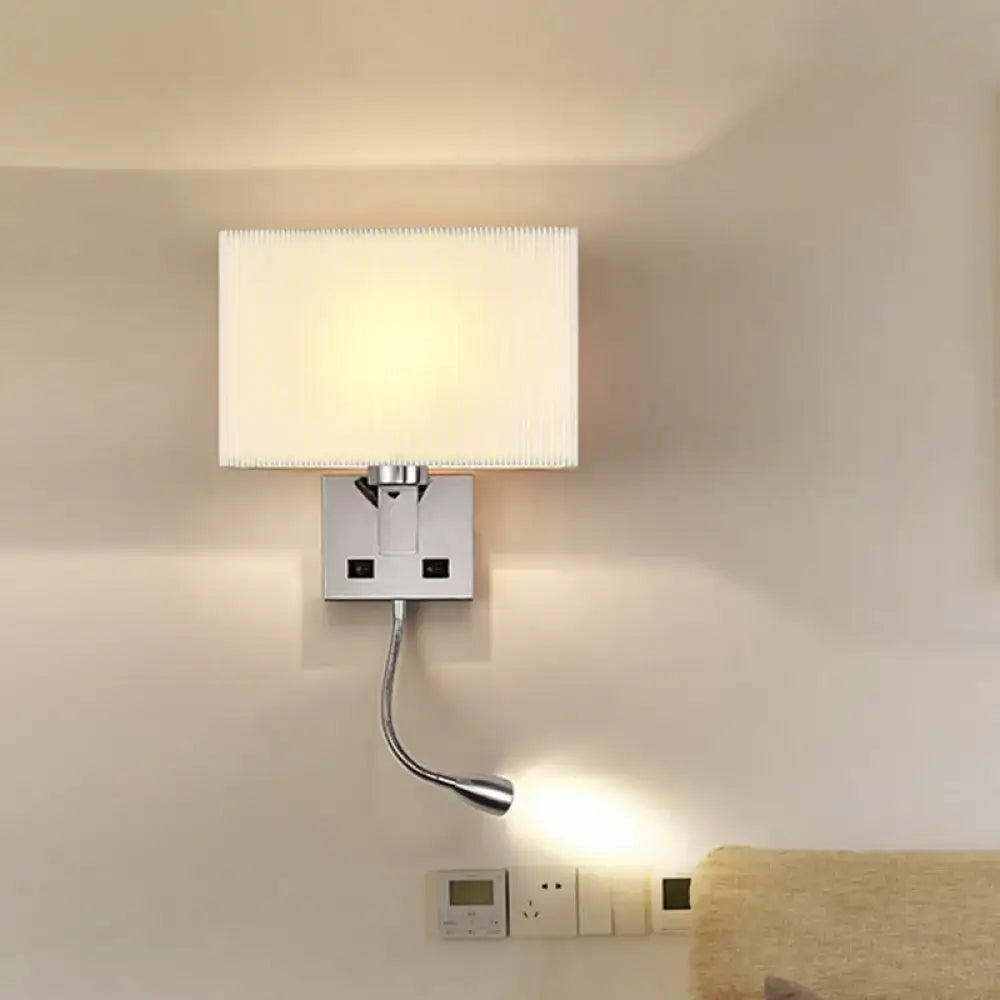 Beige fabric charging port wall sconce with chrome square mount by Decorbites on Tampa Home & Garden Store
