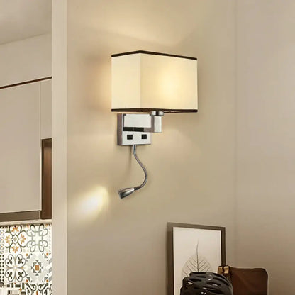 Beige Fabric Charging Port Wall Sconce by Decorbites with chrome base, wall mounted on Tampa Home & Garden Store