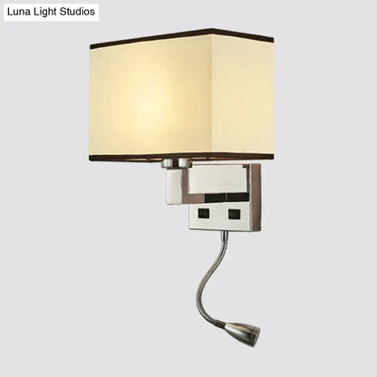 Beige fabric charging port wall sconce by Decorbites with chrome mount and built-in outlets on Tampa Home & Garden Store