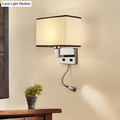 Beige fabric charging port wall sconce with chrome mount and reading lamp Decorbites on Tampa Home & Garden Store