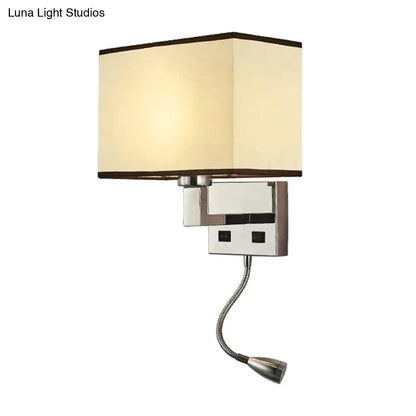 Beige fabric charging-port wall sconce with chrome square base by Decorbites on Tampa Home & Garden Store