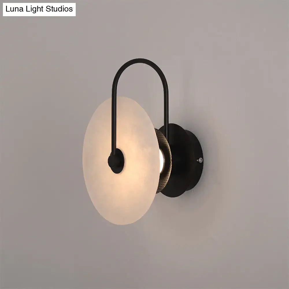 Black Disc Metal 10-Inch Wall Sconce by Decorbites with frosted round shade and arched black metal frame on Tampa Home & Garden Store