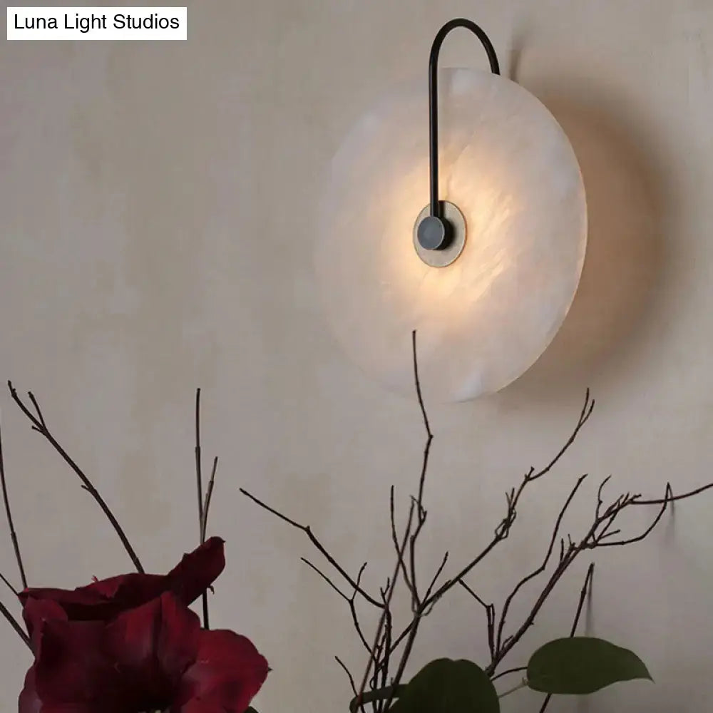 Decorbites Black Disc Metal 10-Inch Wall Sconce with round white disc and curved arm on Tampa Home & Garden Store