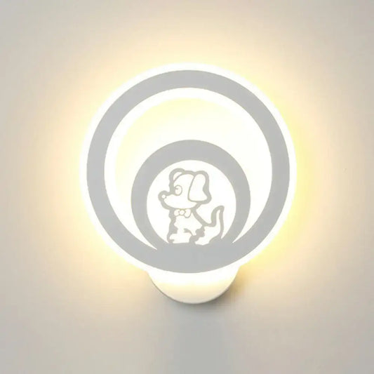 Modern white cartoon dog LED wall light fixture with circular ring design by Decorbites on Tampa Home & Garden Store