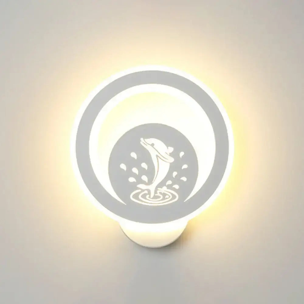 Modern white cartoon dog LED wall light by Decorbites, circular bedroom fixture 110–120V on Tampa Home & Garden Store
