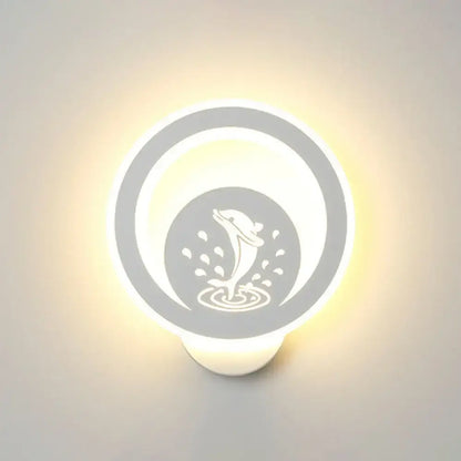 Modern white cartoon dog LED wall light by Decorbites, circular bedroom fixture 110–120V on Tampa Home & Garden Store