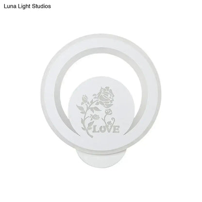 White circular LED wall light with floral rose motif and LOVE text on Tampa Home & Garden Store