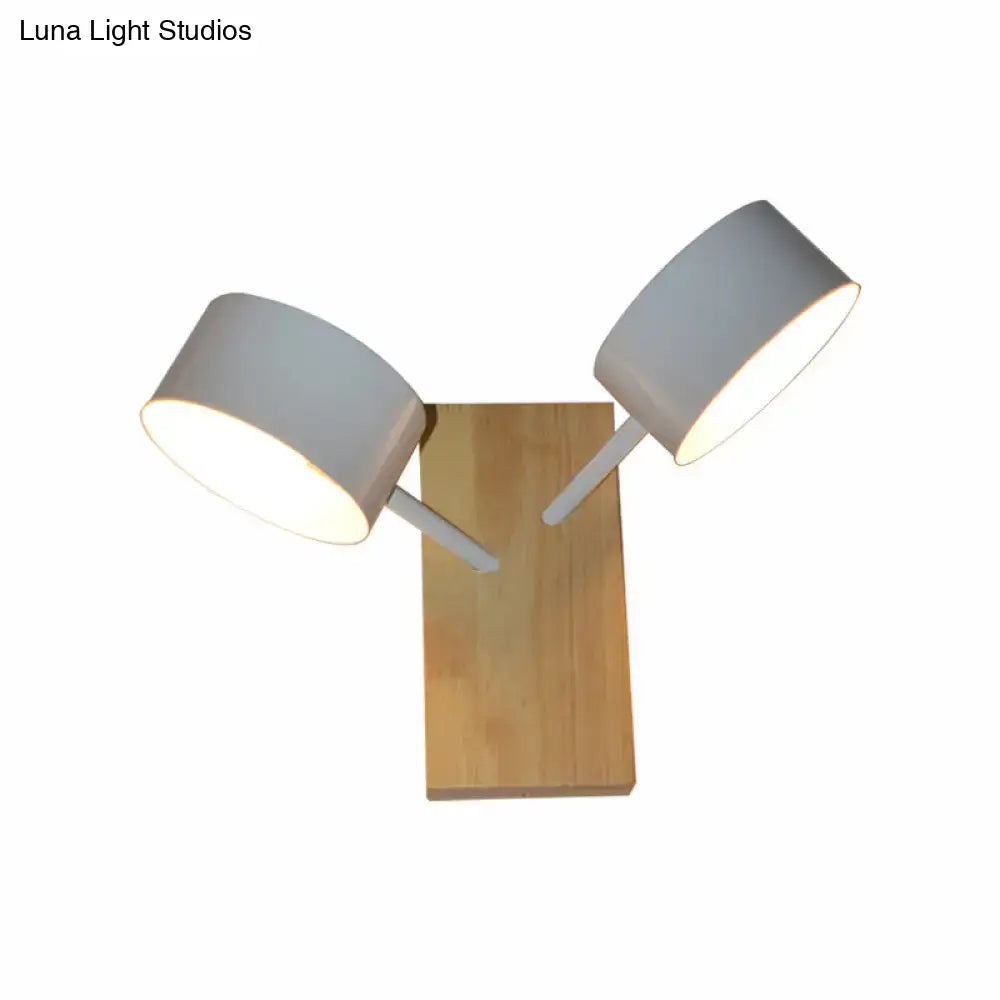 White Ceramic Drum Sconce pair with natural wood base by Decorbites on Tampa Home & Garden Store