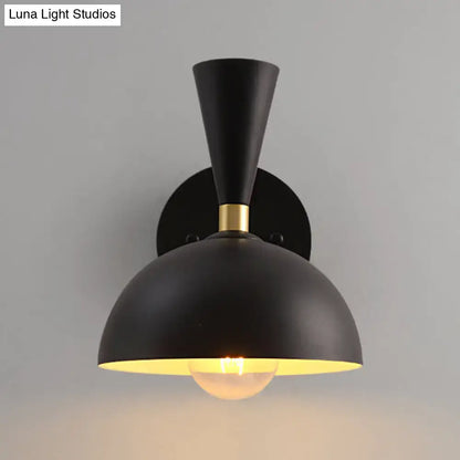 White Copper Dome Sconce black metal shade with brass neck and warm light on Tampa Home & Garden Store