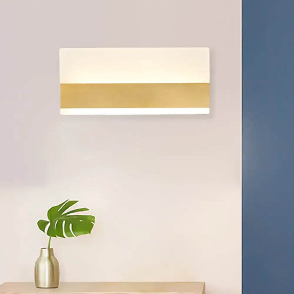 Decorbites white cuboid acrylic wall sconce with warm LED and gold stripe on Tampa Home & Garden Store