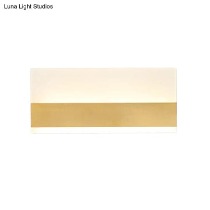 White cuboid acrylic wall sconce with warm LED and gold central band by Decorbites on Tampa Home & Garden Store