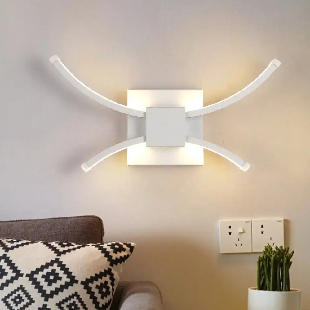Decorbites white metal LED wall sconce with curved arms and square backplate modern lighting on Tampa Home & Garden Store