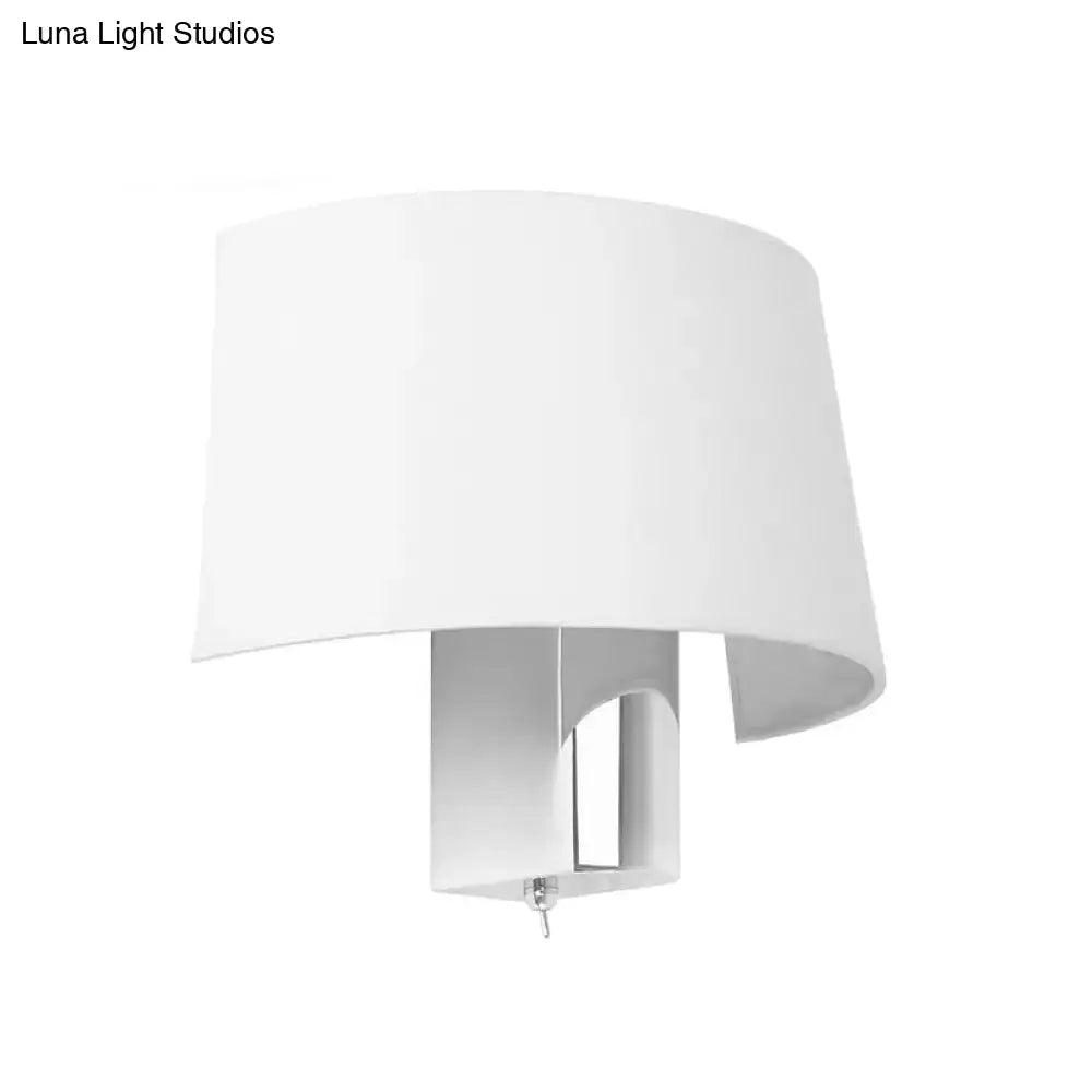White Fabric Modern Sconce Lamp - Minimalist Bedroom Wall Lighting Idea with Chrome Lamp Socket