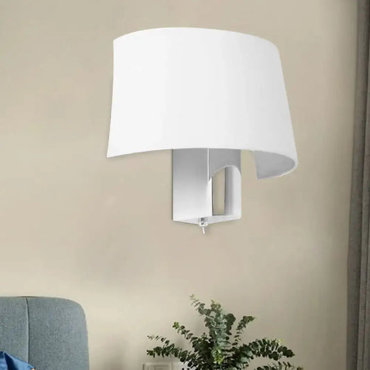 White Fabric Modern Sconce Lamp - Minimalist Bedroom Wall Lighting Idea with Chrome Lamp Socket - Tampa Home & Garden Store