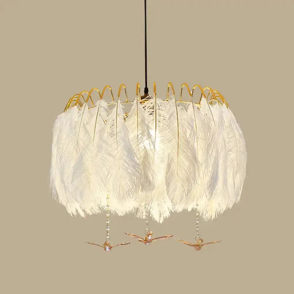 Modern white feather chandelier with gold wire ring pendant light Decorbites on Tampa Home & Garden Store