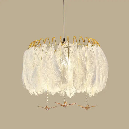 Modern white feather chandelier with gold wire ring pendant light Decorbites on Tampa Home & Garden Store