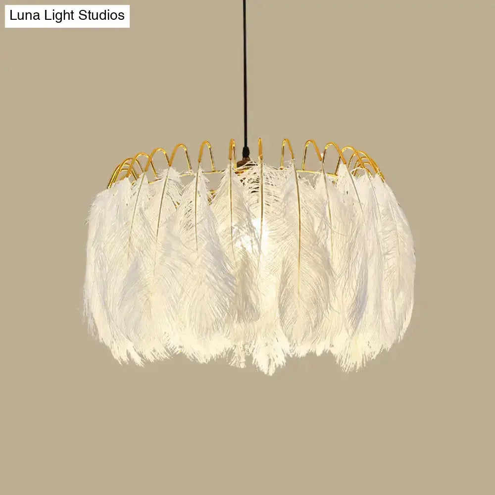 Modern white feather chandelier pendant light with gold wire frame Decorbites on Tampa Home & Garden Store