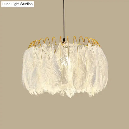 Modern white feather chandelier pendant light with gold wire frame Decorbites on Tampa Home & Garden Store